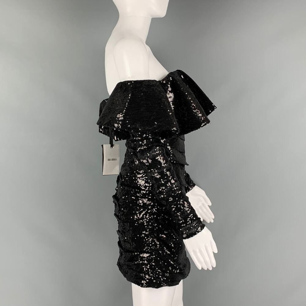 ATTICO Size 0 Black Polyester Sequined Mini Dress - Picture 2 of 8
